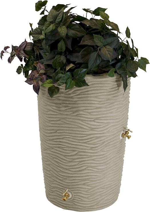Good Ideas IMP-L50-SAN Impressions Palm Rain Barrel, 50-Gallon, Sandstone