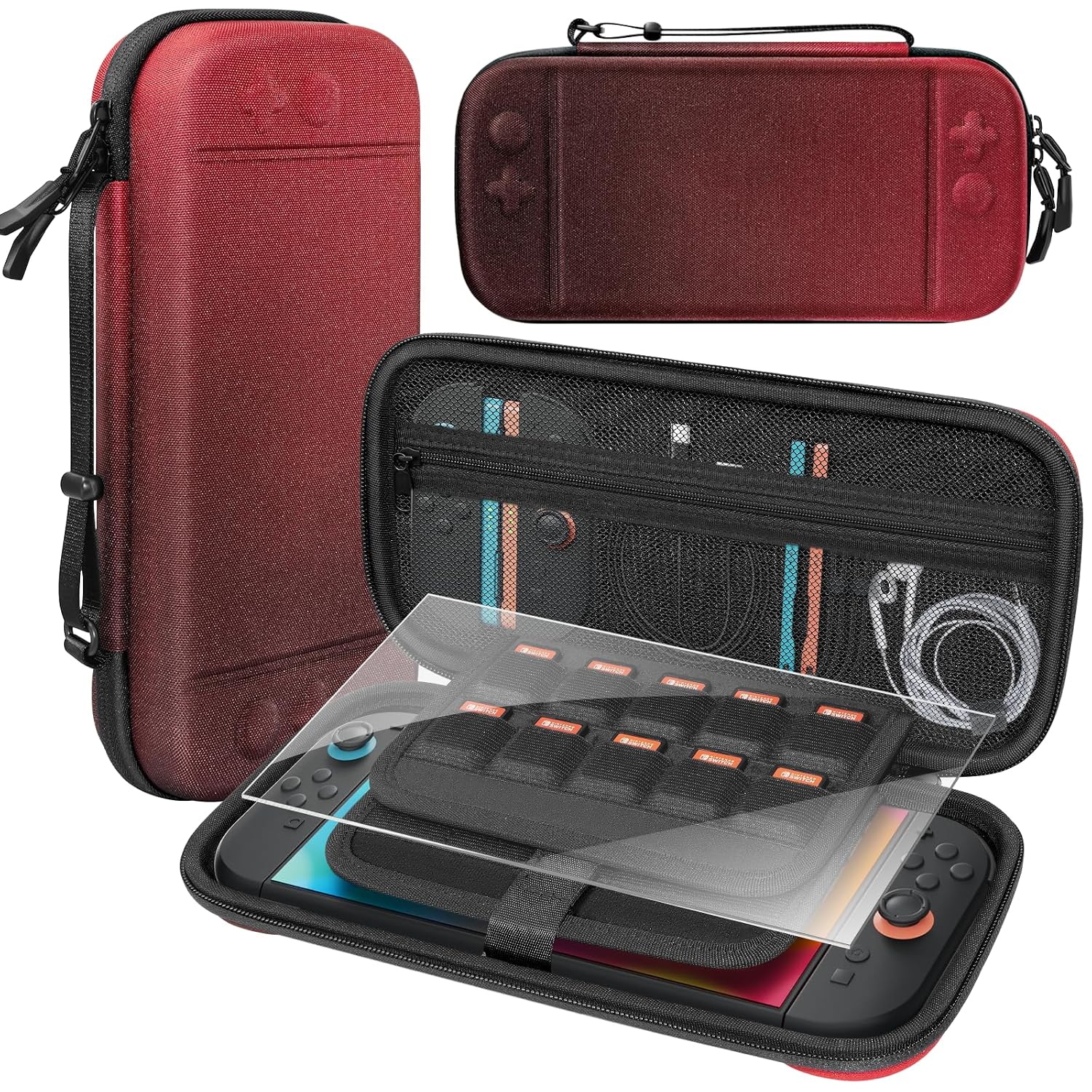 BRHE Switch 2 Carry Case Compatible with Nintendo Switch 2 Console,Large Capacity Switch 2 Case, Portable Hard Travel Bag for Switch 2 Console & Accessories, 30 Game Card Slots Black Red Gradient