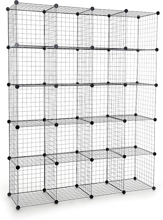 UNICOO - 14 * 14 inch Big Cube Multi Use DIY 20 Cube Wire Grid Organizer, Wardrobe Organizer, Bookcase, Storage - Black Wire