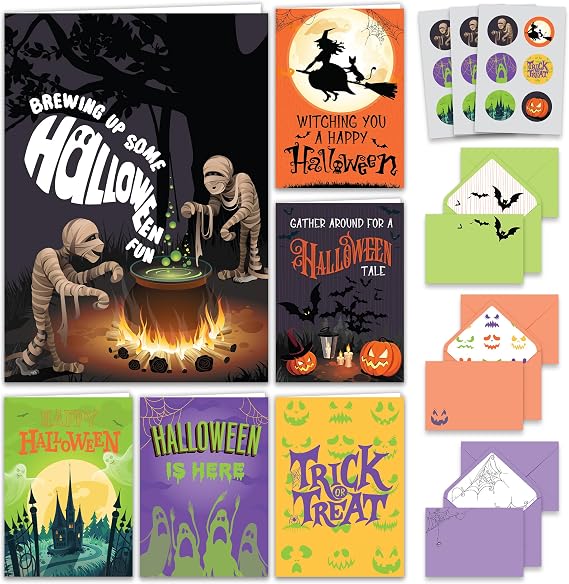 Decorably 18 Pack 5x7in Happy Halloween Cards with Envelopes, Stickers