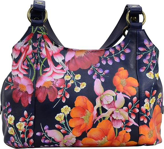 Anuschka Womens Genuine Leather Large Triple Compartment Hobo - Hand Painted Exterior