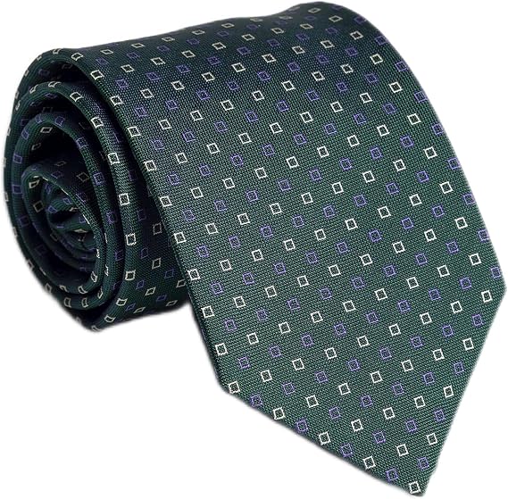 Made in Italy Men's Green Pattern Necktie, 3,14'' Width, Silk No Duties Customs Fees
