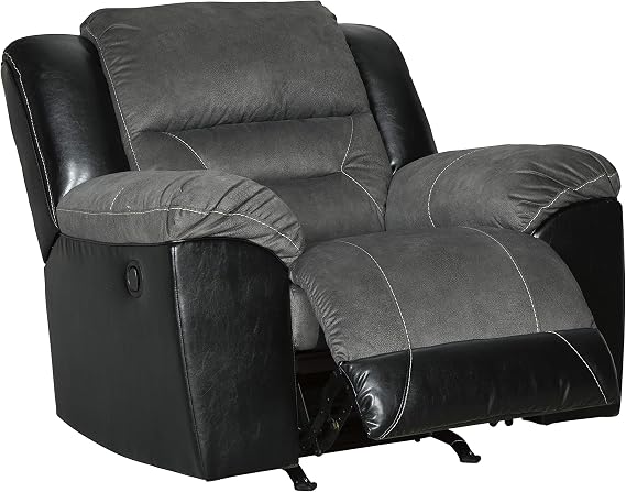 Signature Design by Ashley Earhart Faux Leather Manual Rocker Recliner, Gray