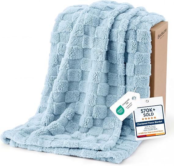 Bedsure Checkered Soft Cozy Twin Blanket for Bed, Light Blue,60"80"