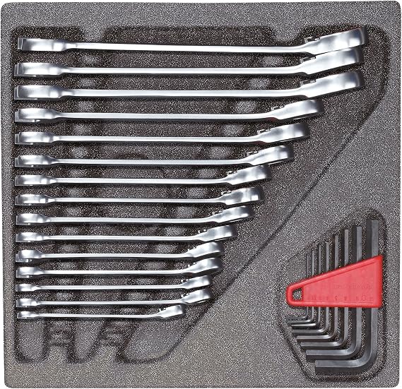 GEDORE Red Combination Ratchet Spanner and Angle Screwdriver Set in 2/3 Foam Module, 24 Pieces