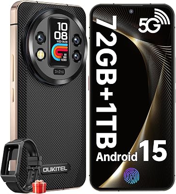 OUKITEL WP200 Pro 5G Rugged Smartphone Unlocked - 72GB1TB Android 15 Rugged Phones,108MP Main Camera 6.7 FHDDisplay 8800mAh Battery,IP68IP69K Cellphone,5G Dual SIM NFCOTGBT5.3120Hz, Black