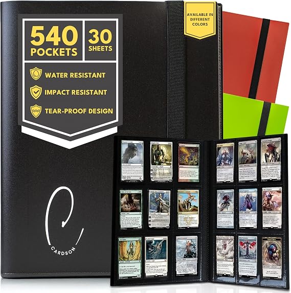 9 Pockets Trading Card Binder Storage - CARDSON - 540 Cards Collection Album Folder With 30 Pages - Side Loading TCG Binder (Black)