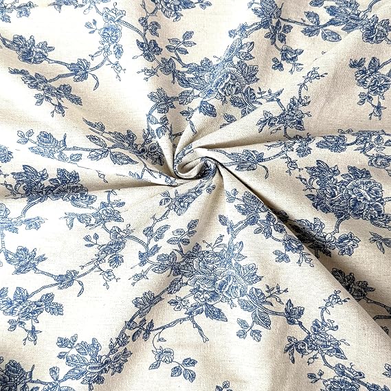 Cotton Upholstery Fabric by The Yard - Vintage Floral, Christmas & Plaid Patterns Printed Fabric for Chair, Couch Replacement| Available in 1/3/5 Yard Lengths (3 Yard, Blue Floral)