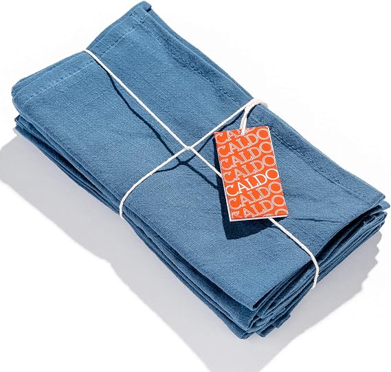 Caldo Linen Dinner Napkins - Rustic- Soft and Durable Cloth - Washable and Reusable- 4 Pack - 20x20 inch (Vintage Blue)