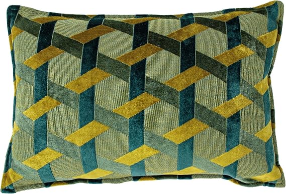 Paoletti Delano Cushion Cover, Teal/Gold, 40 x 60 cm