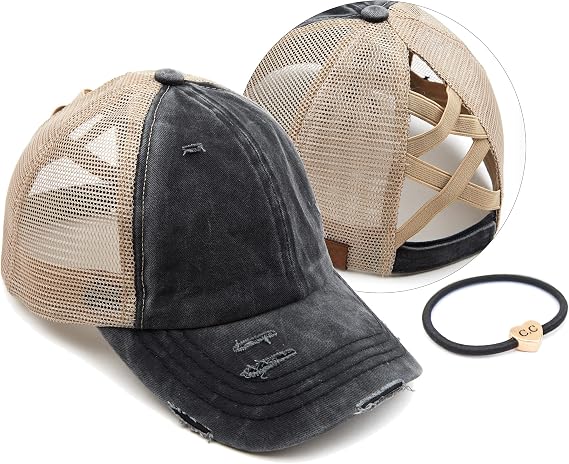 C.C Ponycap Messy High Bun Ponytail Adjustable Glitter Mesh Trucker Baseball Cap