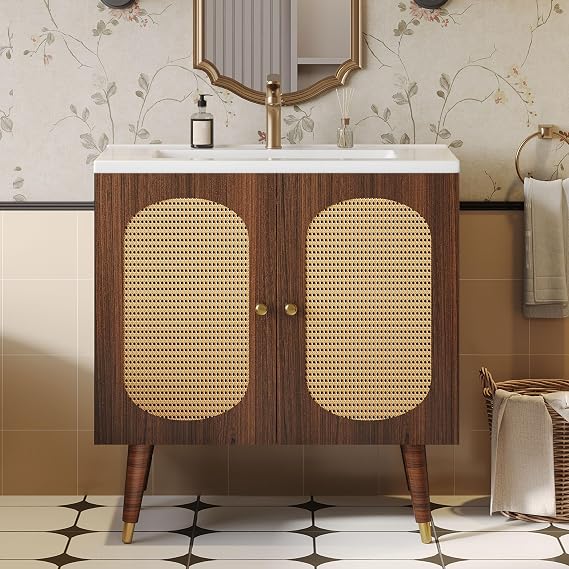DWVO 36 Inch Rattan Vanity with Sink