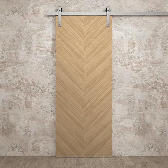 SARTODOORS Interior Modern Barn Door 36 x 96 inches | Ego 5005 Natural Oak | 6.6FT Silver Rail Track Heavy Hardware Set | Solid Panel Interior Doors
