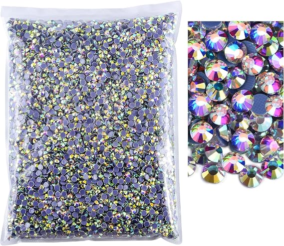 Hotfix Rhinestones Bulk for Crafts, 14400Pcs Glass Flatback Rhinestones Hot Fix Gems for Clothes DIY Decoration (Crystal AB, SS16)