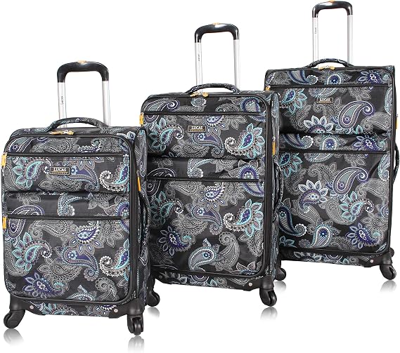 LUCAS Designer Luggage Collection - 3 Piece Softside Expandable Ultra Lightweight Spinner Suitcase Set - Travel Set includes 20 Inch Carry On, 24 Inch & 28 Inch Checked Suitcases (Diva)