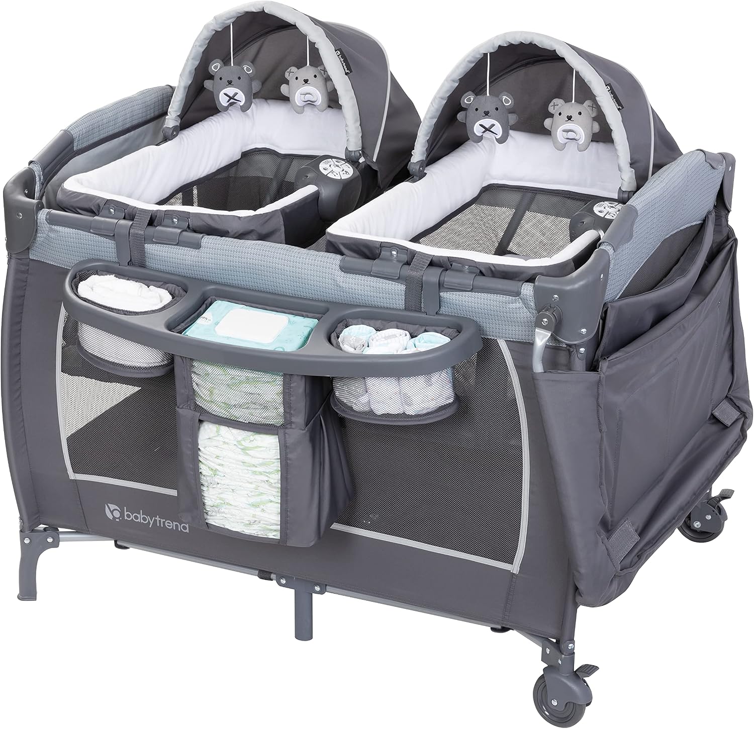 Baby Trend Lil Snooze Deluxe III Nursery Center Playard Twin, Cozy Grey
