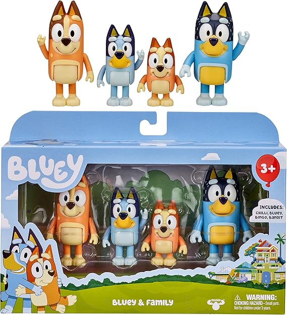 Bluey Family Figure 4-Pack, Poseable Toys with Bingo & Bandit