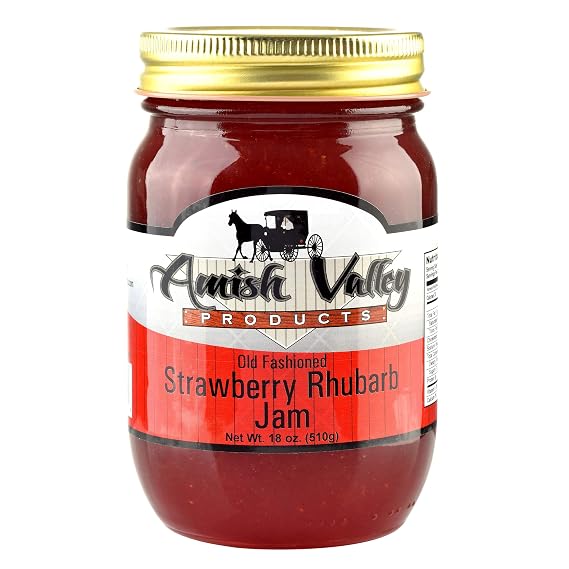 Amish Valley Products Old Fashioned Jam Glass Pint Jar 18 oz (Strawberry Rhubarb)