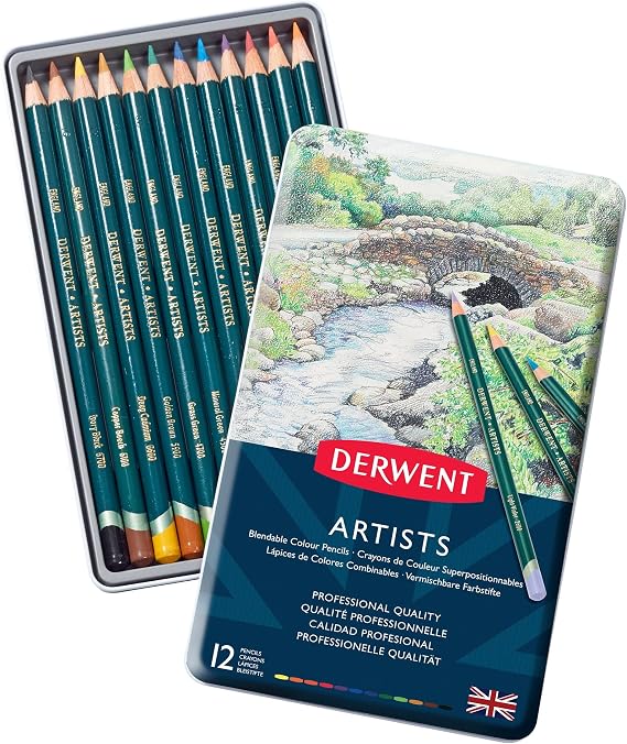 Derwent Artists Colouring Pencils, Drawing & Colouring, Set Of 12, Ideal For Blending & Layering, Professional Quality, 32092
