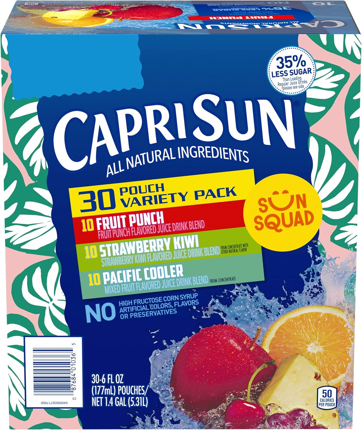 Capri Sun Fruit Punch, Strawberry Kiwi and Pacific Cooler Flavored Juice Drink Blend Variety Pack, 30 ct Box, 6 fl oz Pouches
