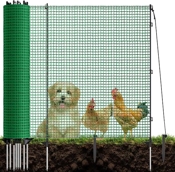 3x50 FT Temporary Fence for Backyard,Garden Fence with 9 Fiberglass Post | Windbreak Rope,Ground Peg,Plastic Garden Fence,Safety Barrier Fence Roll for Backyard Outdoor Animal Protect