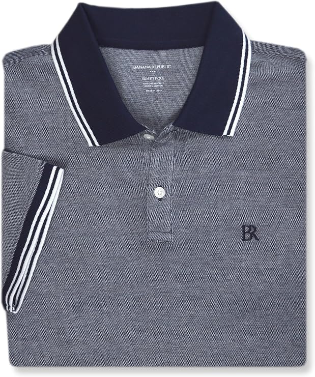 Banana Republic Mens 748805 Slim Fit Pique Mesh Tipped Organic Cotton Monogram Polo Shirt