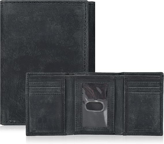 Tri fold Leather Wallet for Men with RFID | Slim Wallets for Men with 1 ID and 6 Credit card slots | Front Pocket Minimalist