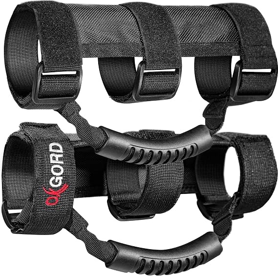 OxGord Roll Bar Grab Handle Grips Set Compatible with Jeep Wrangler TJ YJ JK ATV UTV 1955-2026 Models - Strap Fits 1 1/2 to 3 Inch Bars - Pack of 2, Black
