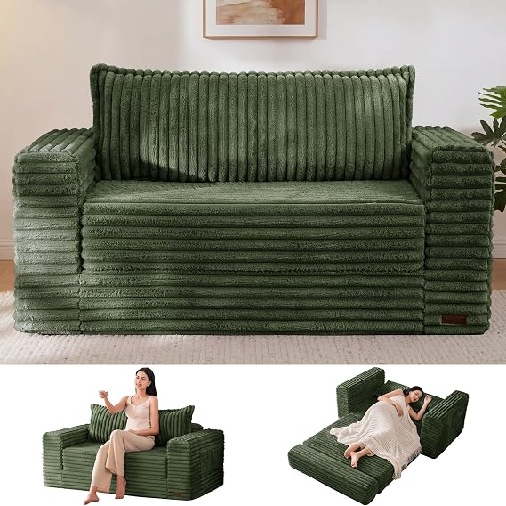 MAXYOYO Convertible Sofa Bed, Pull-Out Loveseat Couch Bed for Small Space