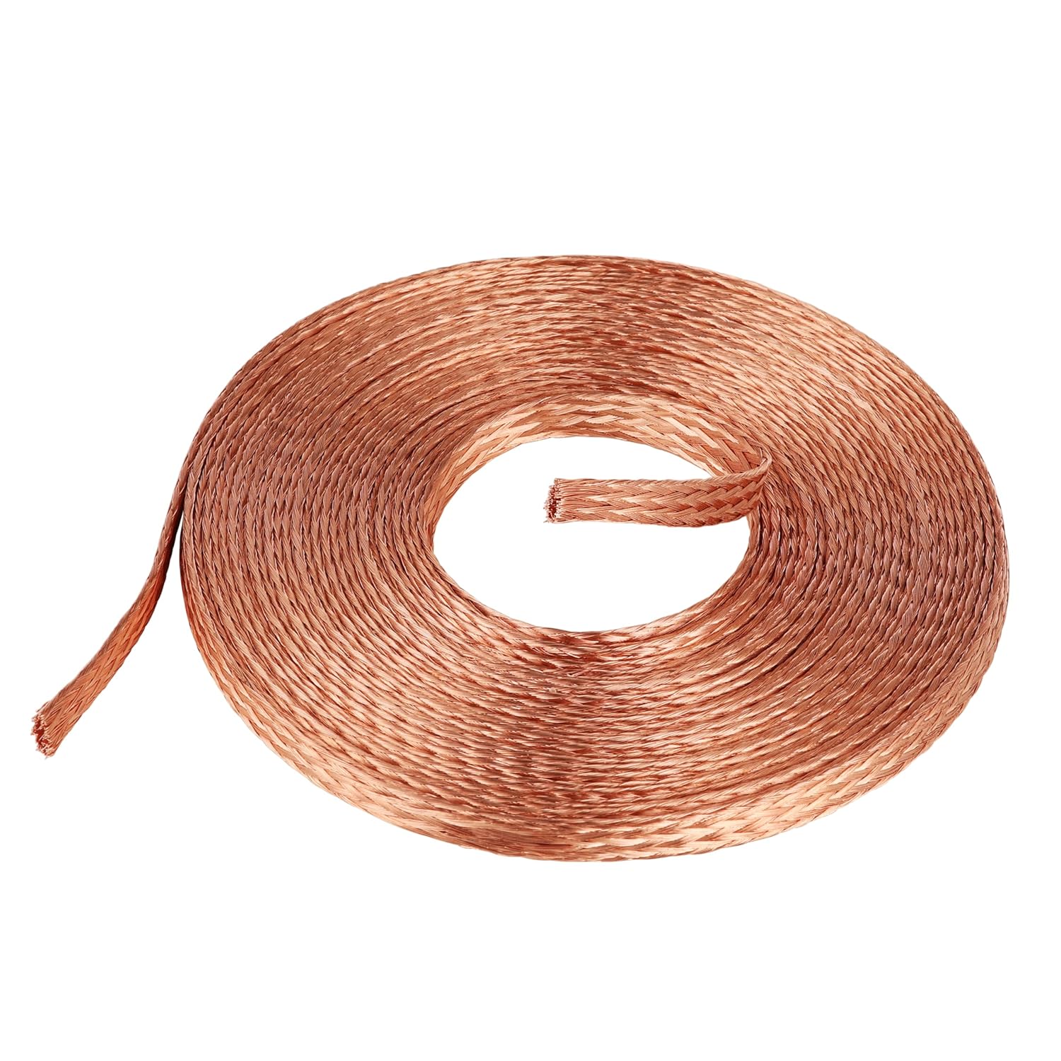 20FT Flat Copper Braid Cable, 3/8" Braided Copper Ground Strap, Bare Copper Braid Wire Ground Lead Bare Flexible Spiral Copper Flat Braid for grounding, bonding and Electrical Connections
