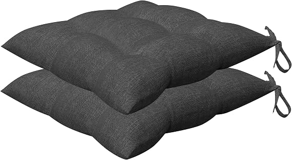 Honeycomb Indoor/Outdoor Textured Solid Charcoal Grey Square Tufted Seat Cushion: Recycled Polyester Fill, Weather Resistant, Pack of 2 Patio Cushions: 17" W x 17" D x 4" T