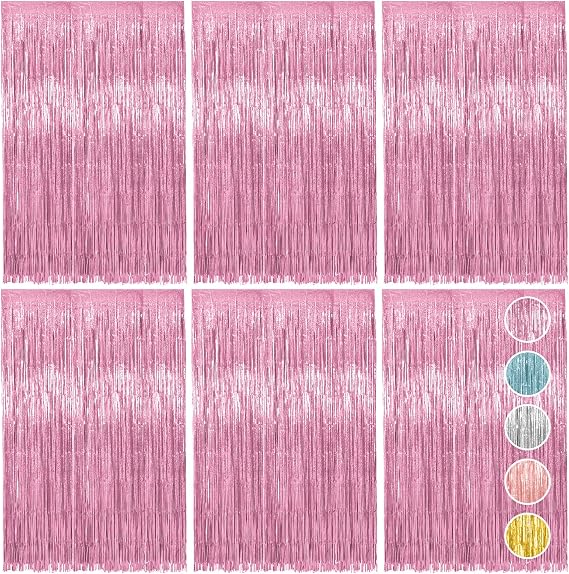 6pcs Foil Curtain, Pink Tinsel Curtain, Metallic Foil Fringe Curtains