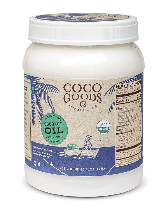 CocoGoodsCo Single-Origin Organic Virgin Coconut Oil, Cold-Pressed - Gluten-free, Non-GMO, No Cholesterol (60 fl. oz)