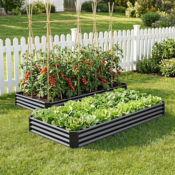 2PCS Metal Galvanized Raised Garden Bed Kit, 8 x 4 x 1 ft Galvanized Steel Raised Garden Planter Box Beds Set of 2 Steel Kit with Open Base for Vegetables Flowers Herbs Fruits, Black