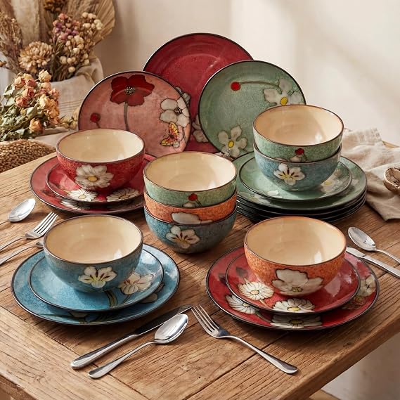 Maxdot Ceramic Dinnerware Sets Service for 4, Glazing Process Idea Gift Set