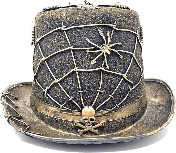 ] Steampunk Style Metallic Top Hat Scientist Time Traveler Feather Halloween Costume Cosplay Party For Adult