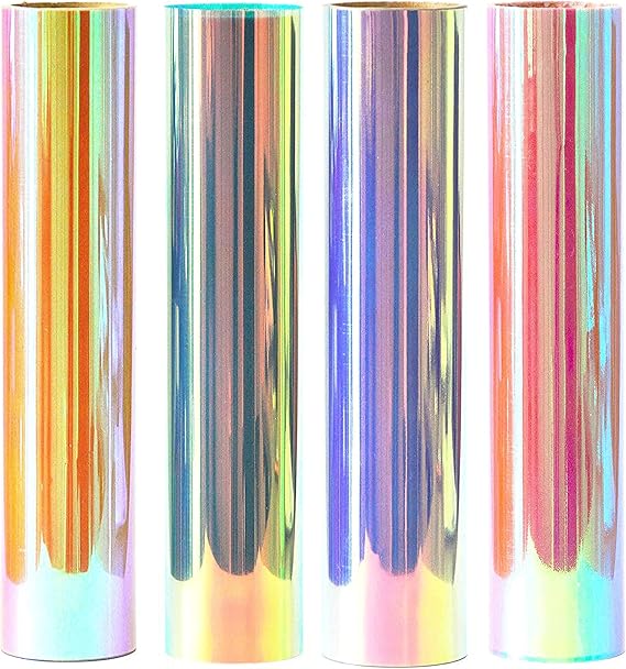 Holographic Glitter Opal Iron on Vinyl Holographic Heat Transfer Vinyl Rainbow Vinyl Glitter HTV Metallic HTV Sheets Bling Bundle 4 Chameleon Iridescent 12" x 10" for Cricut Silhouette