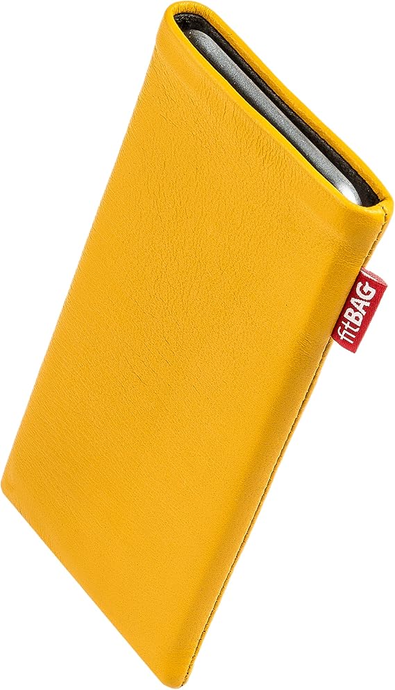 fitBAG Beat Zitronengelb Handytasche für Nokia 5 Tasche aus Echtleder Nappa mit Microfaserinnenfutter Hülle mit Reinigungsfunktion Made in Germany