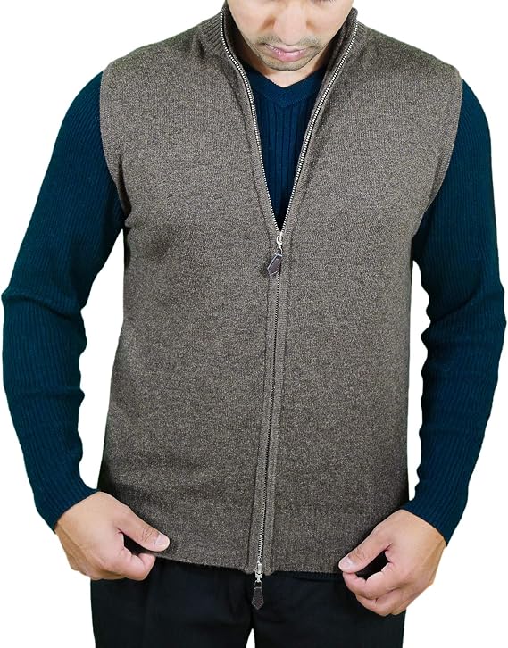 Cashmere Boutique Men's 100% Cashmere Full-Zip Slim Fit Vest
