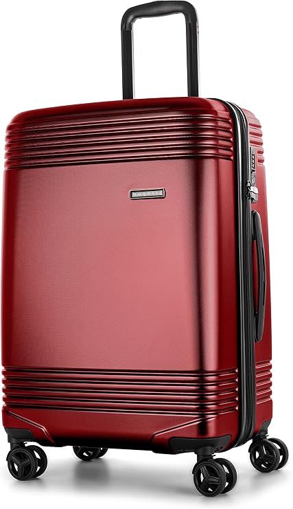 bugatti Nashville Collection 24 Inch Hard Shell Luggage for Airplanes, Mid Size Hardside Expandable Suitcase with 360-Degree Spinner Wheels, Retractable Handle, Red