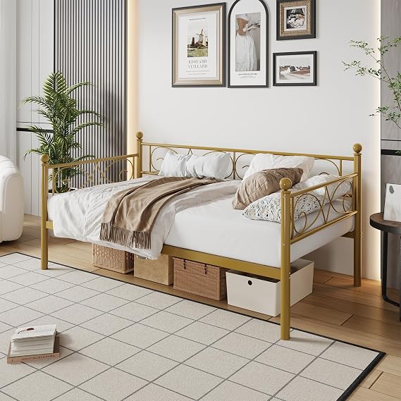 IDEALHOUSE Twin Size Daybed Frame, Metal Sofa Day Bed Frame, Gold
