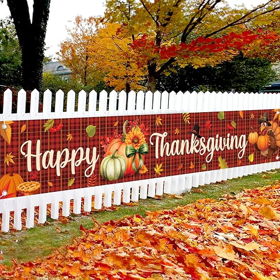 KatchOn Happy Thanksgiving Banner For Thanksgiving Decorations 120x20 Inch