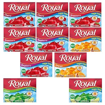 Royal Gelatin Sugar Free Variety Pack - Pack of 10-5 Flavors - 2 Boxes of Each Flavor - Strawberry, Cherry, Raspberry, Lime, and Orange - Keto Friendly - Low Calorie Gelatin