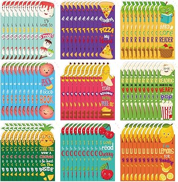 Tinlade 90 Pieces Scratch and Sniff Scented Bookmarks for Kids Bulk, 9 Fruit Scented Designs, Classroom Rewards for Students, Back to School Teacher Supplies, Cute Reading Incentives, Prizes