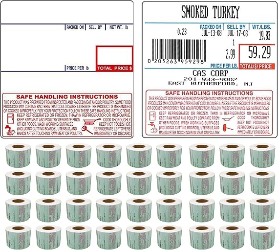Labels LST-8040 Thermal 36 Rolls - 18,000 Labels 58 x 60mm Printer Printing Scale Compatible with CAS LP-1000 CL-5000 CL-5500 CL-7200, Easy Weigh LS-100, VisionTech DLP-300 (8040, 36 Rolls)