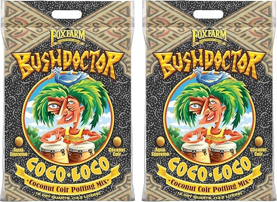 FoxFarm BushDoctor Coco Loco Soil Potting Mix, Triple-Washed for Reduced Salt, Retains Water, Includes Bat Guano & Earthworm Castings - Ideal for All Gardens 12 Quart (2 Pack)