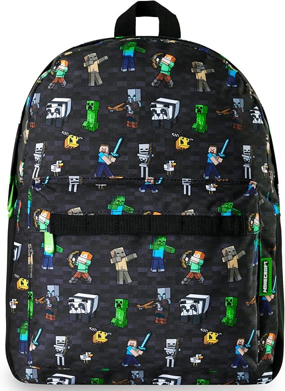 Minecraft Backpack for Kids Teenagers Gaming Rucksack School Bag Creeper Daypack Travel Bag for Days Out PE Sports Gamer Gifts (Black Aop)