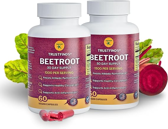 Organic Beetroot Powder 1300mg per Serving - 60 Capsules | 100% Natural Beet Root, No Gluten, No Sugar, Vegan Capsules with No Rice Powder, No Gelatin. (2)
