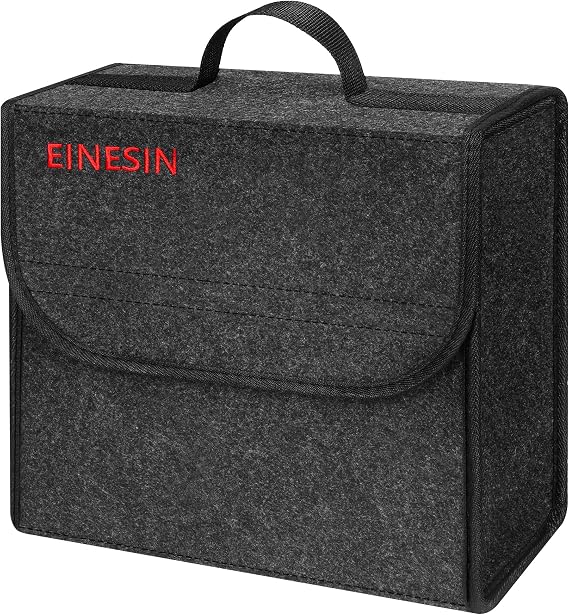 Einesin Car Boot Organiser Bag Anti Slip Foldable, Car Boot Tidy for Tools Breakdown Emergency Travel Tidy Van Caravan - Dark Grey Carpet Material - Suitable for All Vehicles (30x15x30cm)