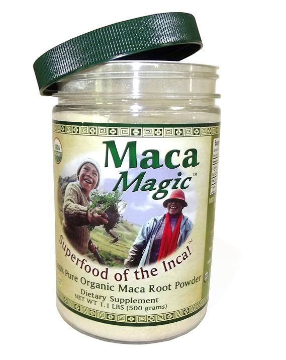 Maca Magic 100 Percent Pure USDA Organic Maca Root Powder in Wide Mouth Jar (1.1 LBS)